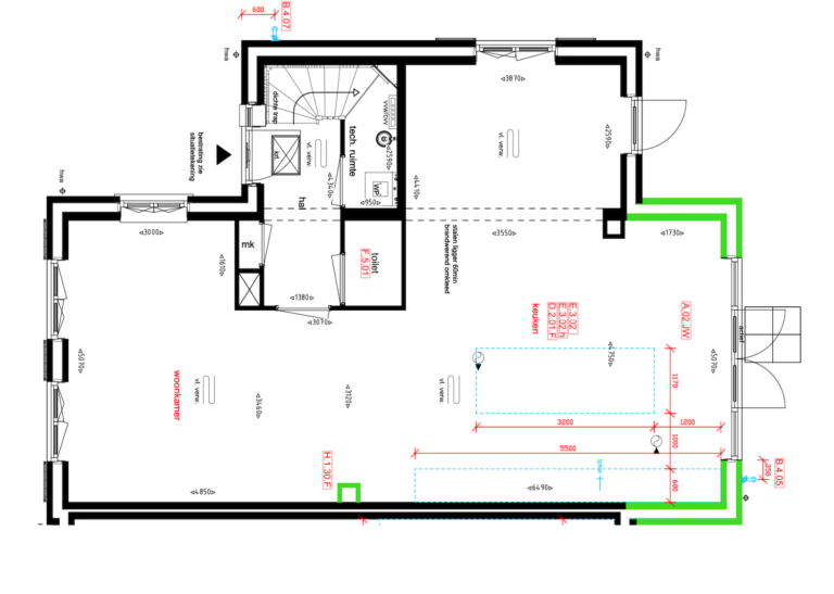 plattegrond voor keukenontwerp weespersluis amsterdam